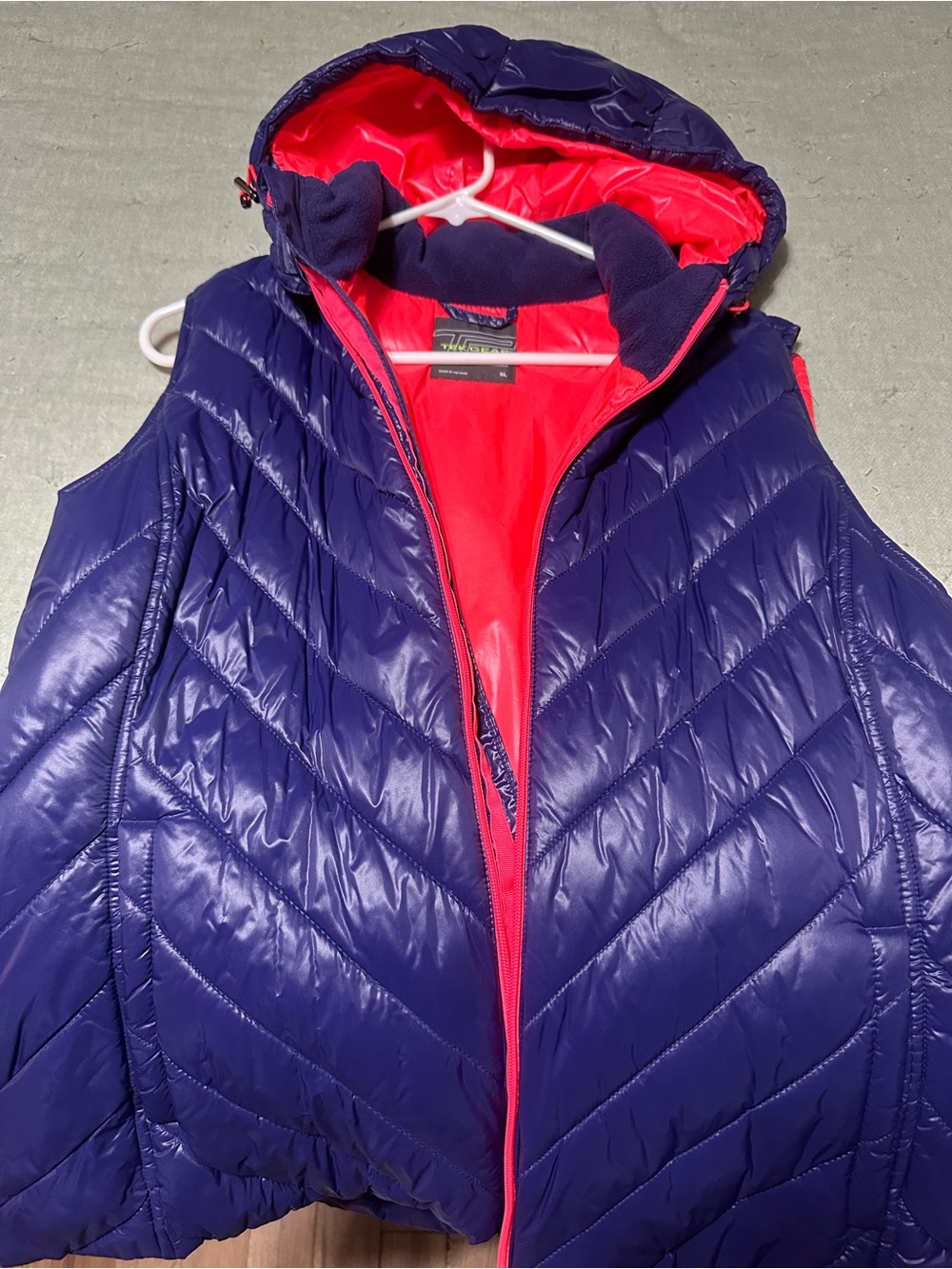 Tek Gear Women’s Quilted Hooded Puffer Vest - Purple with Orange lining - XL